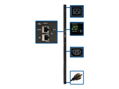Tripp Lite 3.2-3.8kW Single-Phase Switched PDU with LX Platform Interface, 200-240V Outlets (20 C13 & 4 C19), C20/L6-20P, 0U, TAA