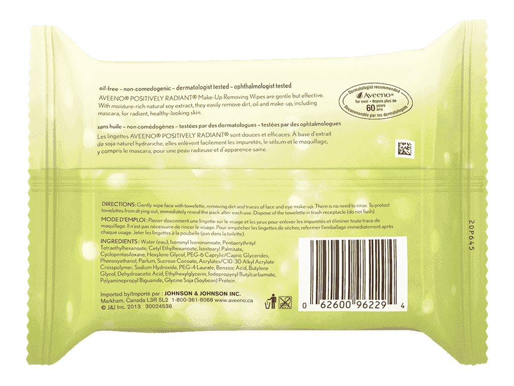 Aveeno Active Naturals Positively Radiant Make Up Removing Wipes - 25's