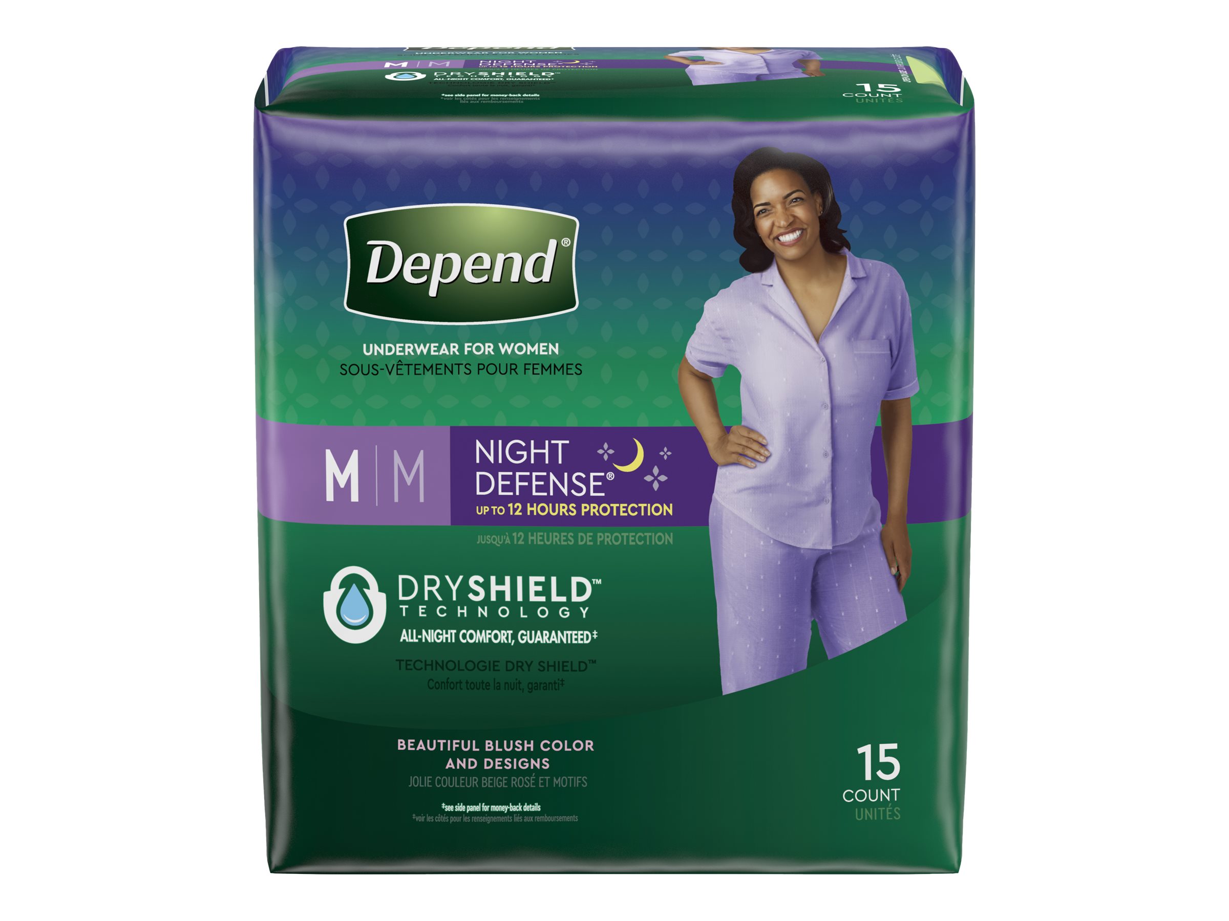Depend Night Defense Adult Incontinence Underwear for Women, Overnight, XL,  Blush, 12 Count;Depend Night Defense Adult Incontinence Underwear for