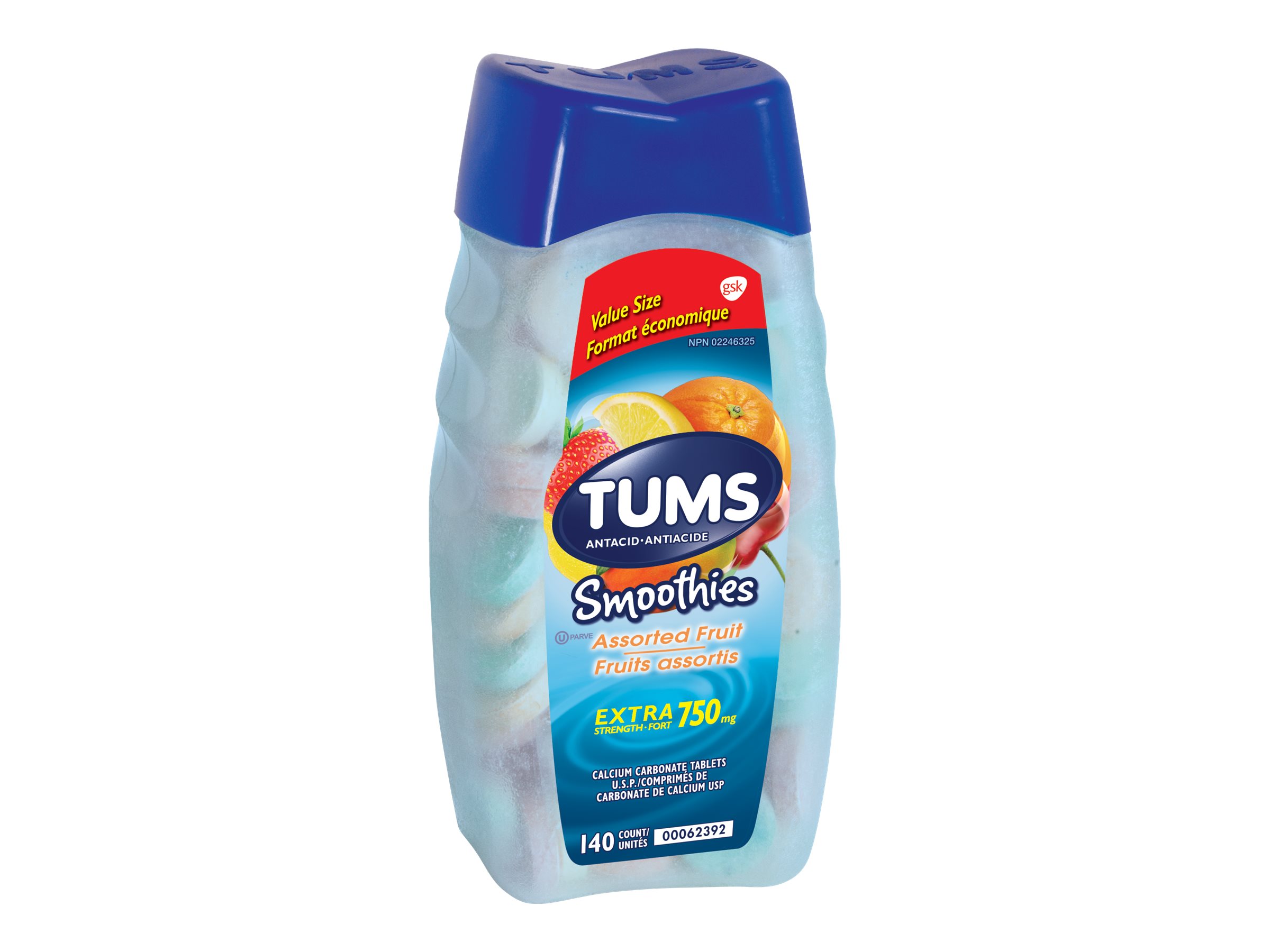 Tums Smoothies Extra Strength 750mg - Assorted Fruit  - 140s