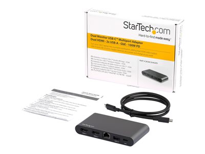 StarTech.com USB C Dock, 4K Dual Monitor HDMI Display, Mini Laptop Docking Station, 100W Power Delivery Passthrough, GbE, 2-Port USB-A Hub, USB Type-C Multiport Adapter,3.3' Cable, Dual 4K - 4K Mini Laptop Dock (DK30C2HAGPD)