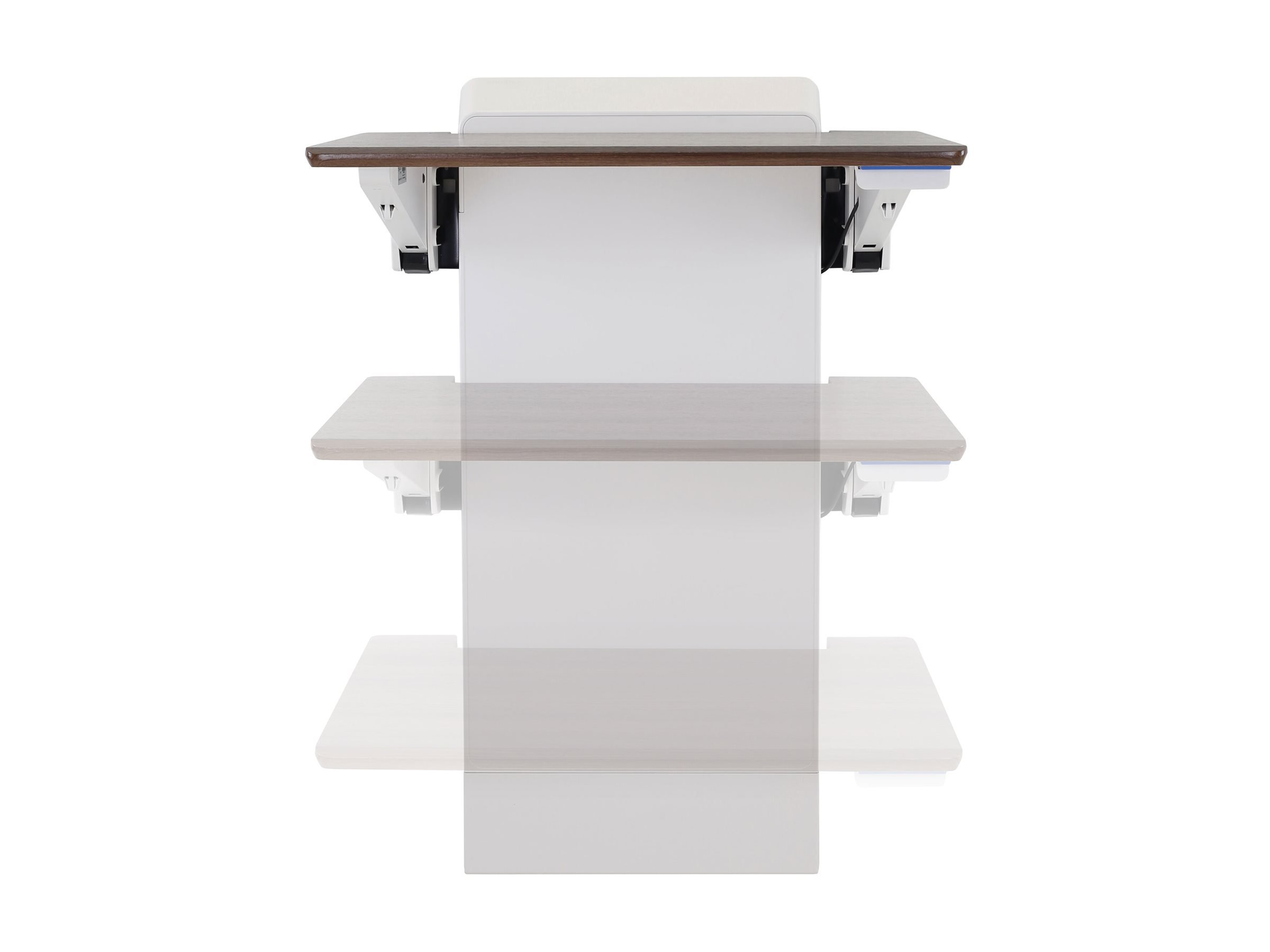 Ergotron WorkFit Elevate wall-mounted workstation walnut Usage / lifestyle Close-up 72140