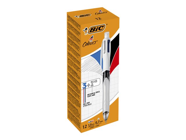 Bic 4 Colours 31hb 3 Colour Ballpoint Pen And Mechanical Pencil Combo Black Red Blue Grey Pack Of 12
