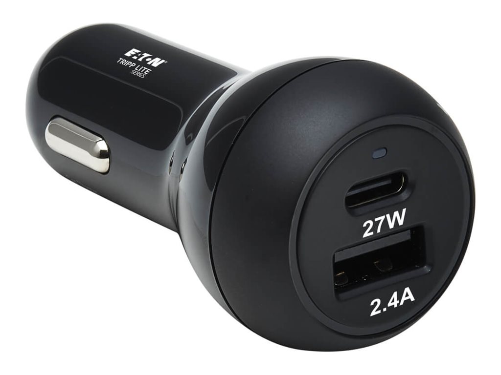Tripp Lite USB Car Charger Dual-Port 39W Charging USB-C 27W, USB-A 12W