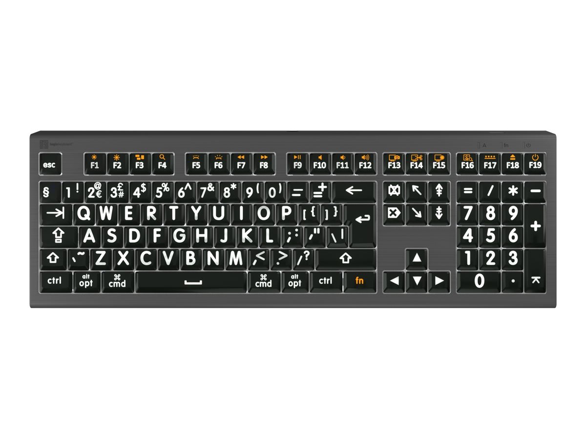 An image of LogicKeyboard Largeprint ASTRA 2 - keyboard - Mac - QWERTY - UK - white on black, graphite grey Input Device