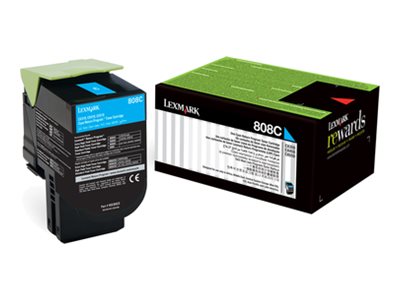 Lexmark 808C cyan original toner cartridge LCCP Product shot Front 79200
