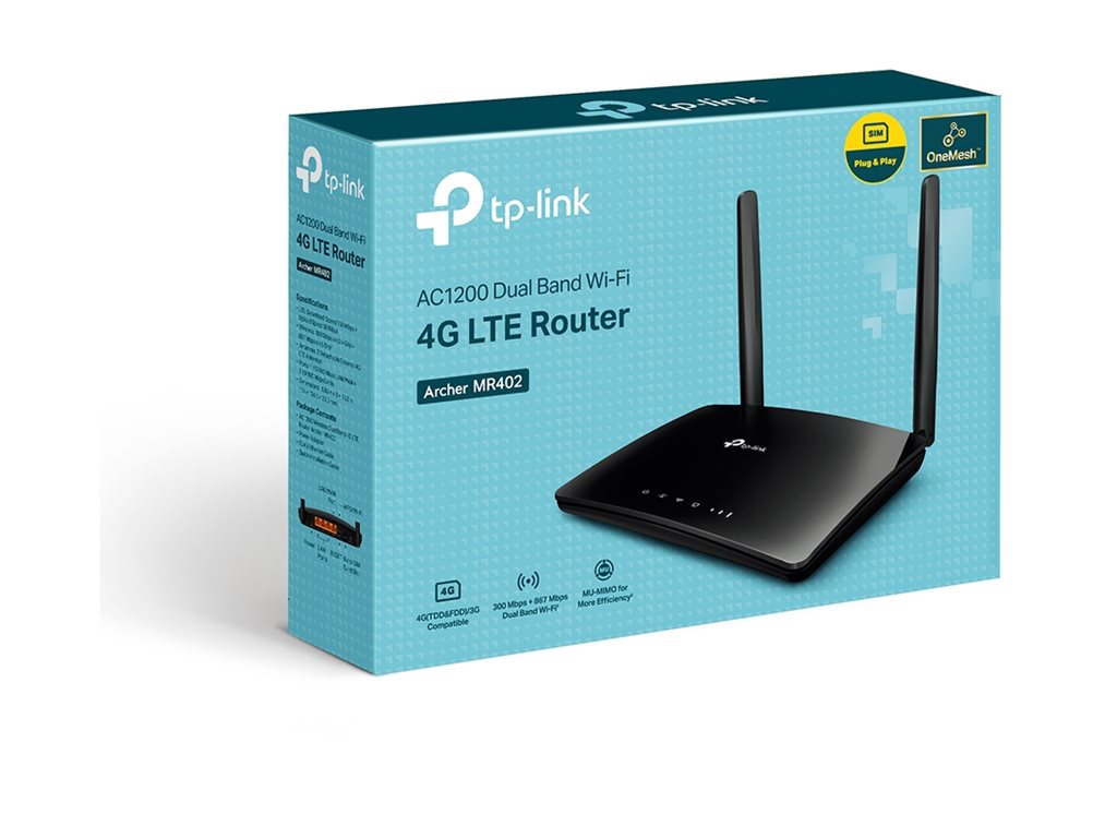 TP-Link Archer MR402 V1 wireless router WWAN Wi-Fi 5 4G 3G Package view Left-angle 77500