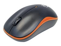 Manhattan Success Wireless Mouse, Black/Orange, 1000dpi, 2.4Ghz (up to 10m), USB, Optical, Three Button Scroll Wheel, USB micro receiver, AA battery (included), Low friction base, Blister Optisk Trådløs Sort Orange