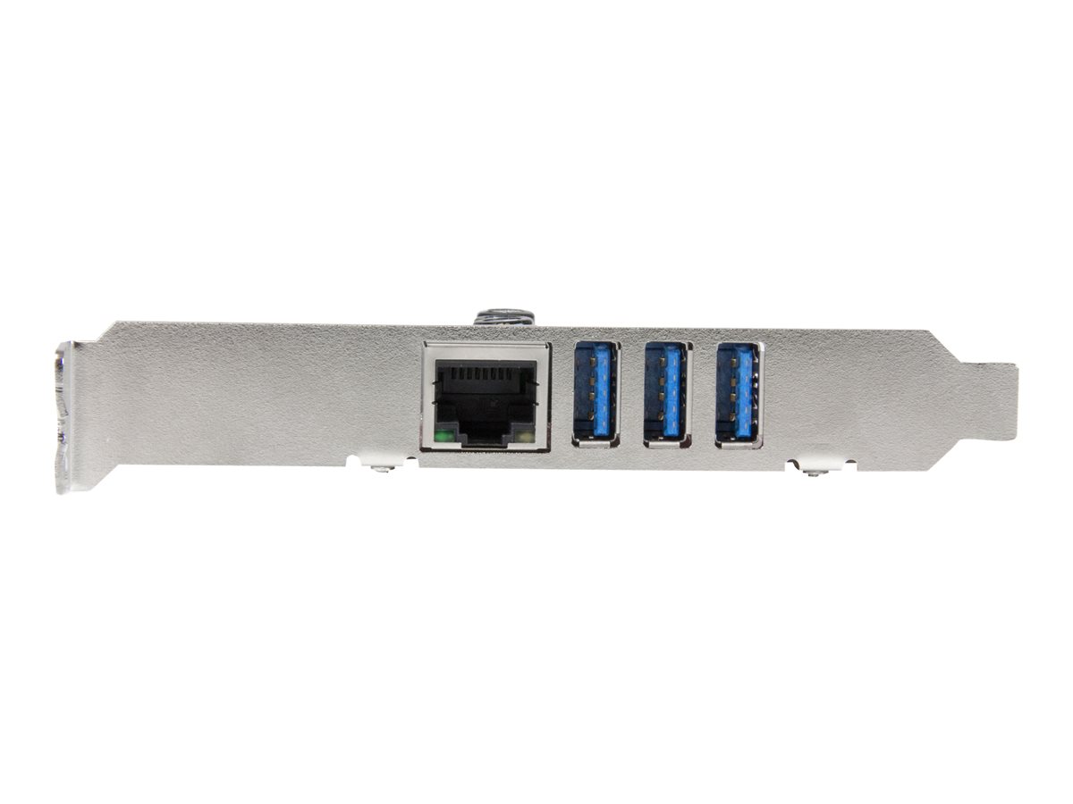 StarTech.com 3 Port PCI Express USB 3.0 Card + Gigabit Ethernet - Fits Standard & Low-Profile PCs - UASP Supported - Optional SATA Power (PEXUSB3S3GE) - síťový / USB adaptér - PCIe 2.0 - USB 3.0 x 3 + 1000Base-T x 1 – foto 2