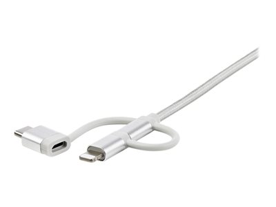 StarTech.com USB Multi Charging Cable - 3.3 ft / 1m - Lightning / USB-C / Micro-USB - Braided - MFi Certified - USB 2.0 - 3 in 1 Charging (LTCUB1MGR)