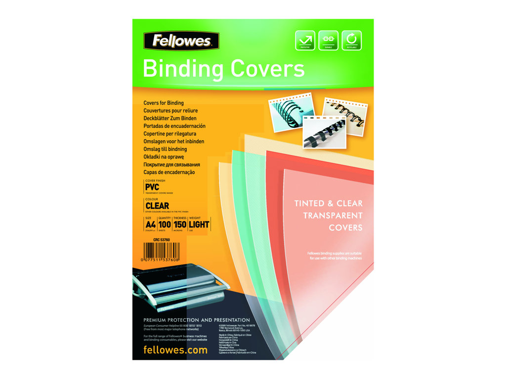 FELLOWES COUV A4 TRANSPARENT 150 MICX100
