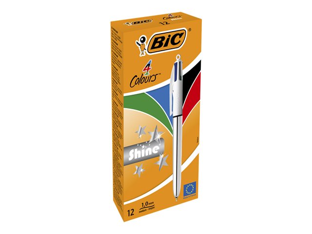 Bic 4 Colours Shine Ballpoint Pen Black Red Blue Green Pack Of 12