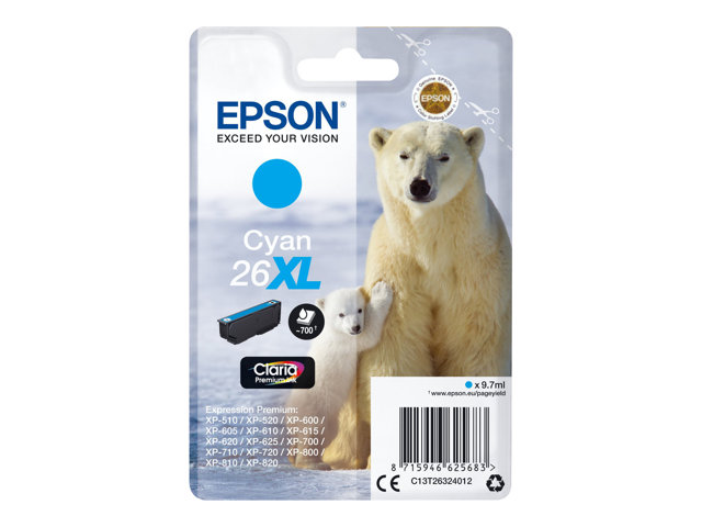 Image of Epson 26XL - XL - cyan - original - ink cartridge