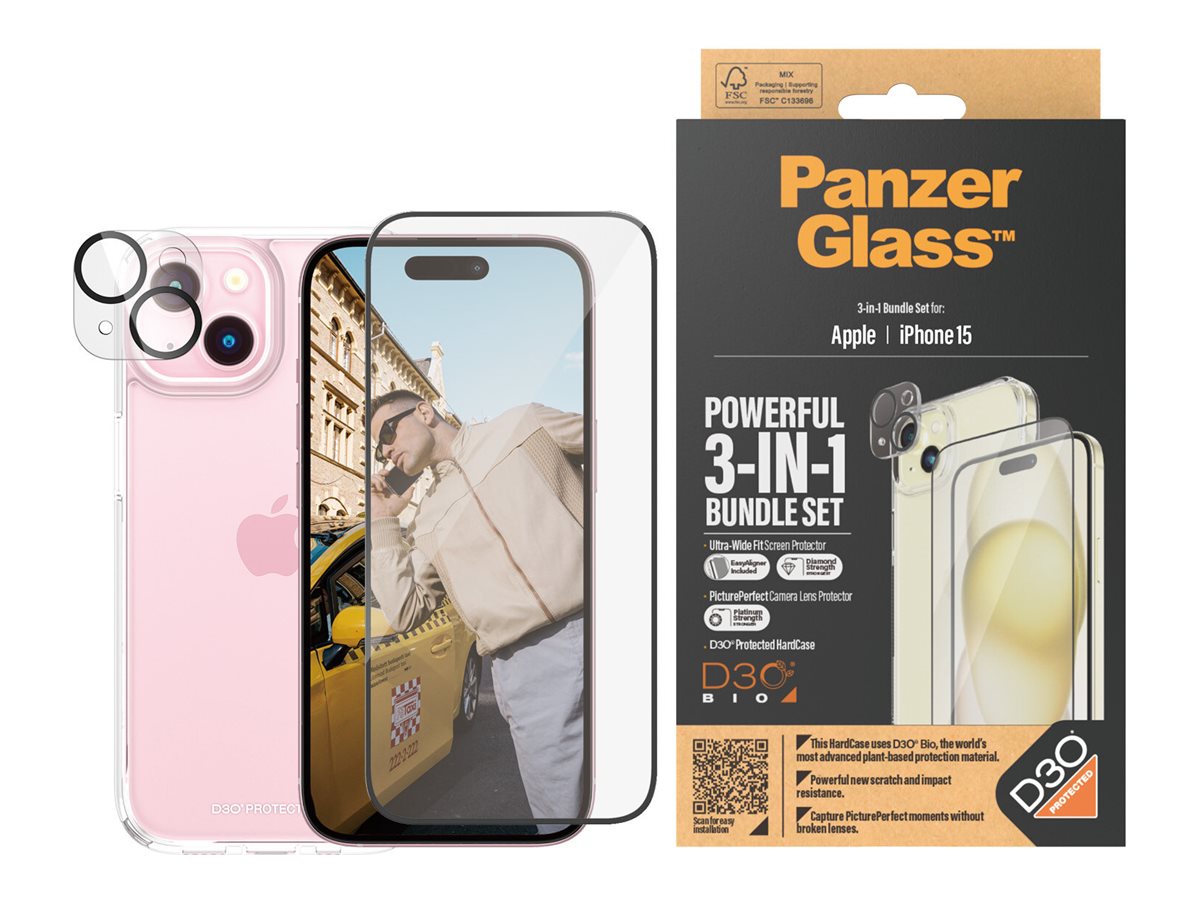 PanzerGlass 3-in-1 Pack Screen / Lens / Back Protector Kit for iPhone 15