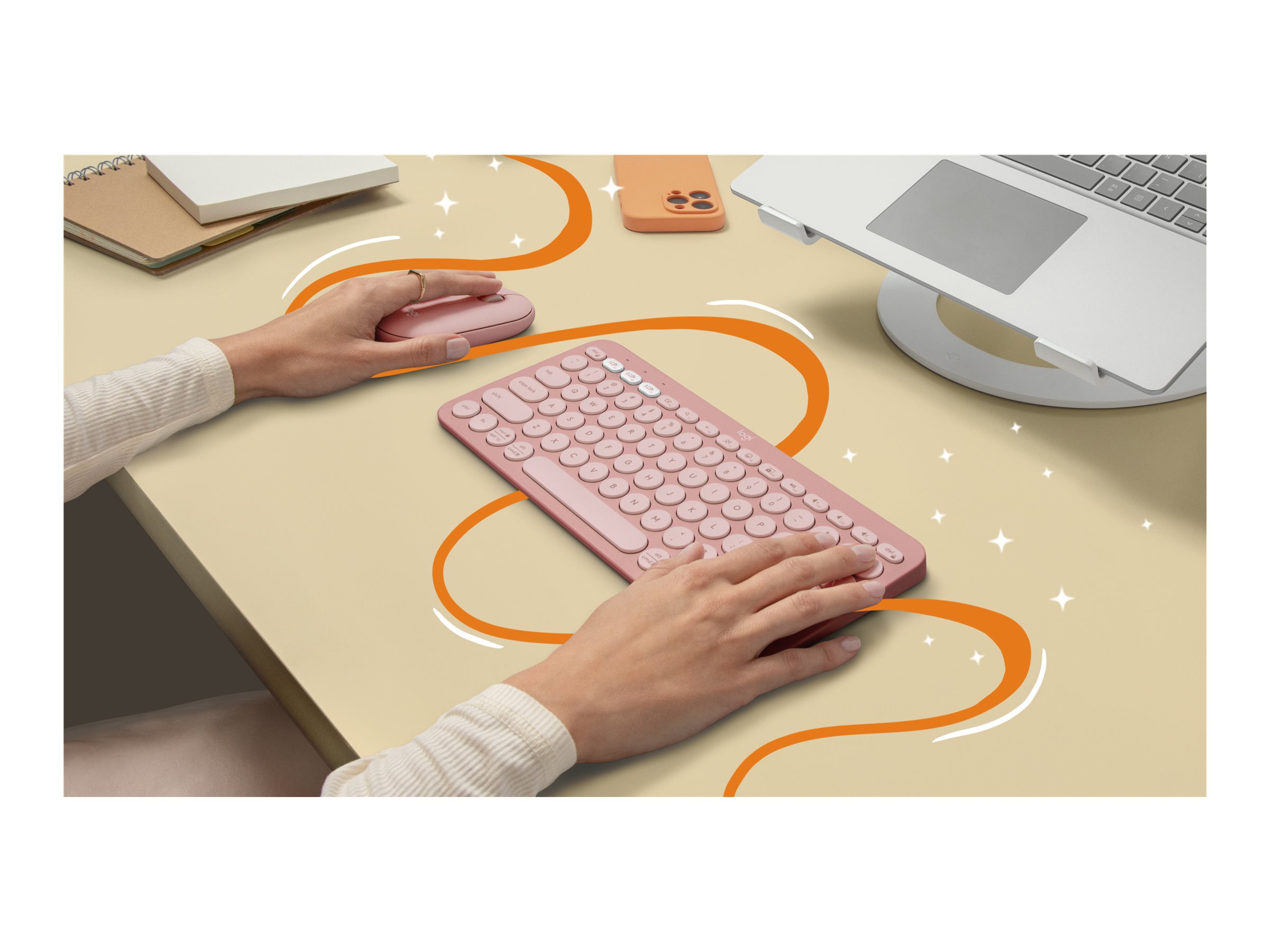 Logitech Pebble Keys 2 K380s keyboard QWERTY English tonal rose Input Product shot Bottom 75700