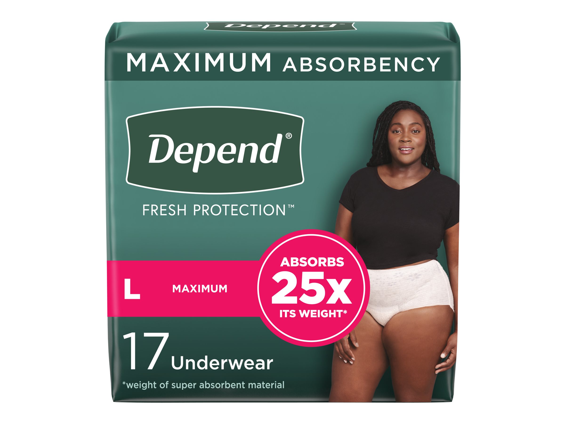 Depend Fresh Protection Incontinence Underwear for Women - Maximum - Large  - 17's