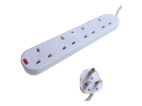2M 4 Way Surge Protected Power Extension Lead UK Plug to 4 UK Sockets Mains Block White