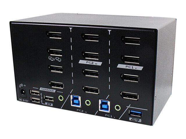 Rextron PAAG-E3142B KVM switch 8K quad monitor displayport with USB 3.2 Gen 1 audio hotkey Product shot Right-angle 79400