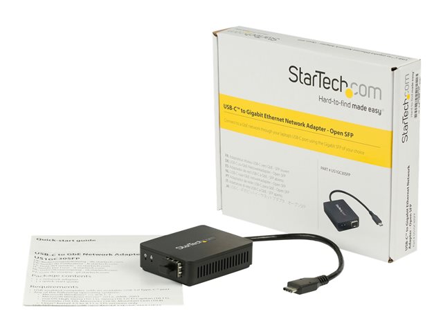 StarTech.com Adaptateur reseau USB-C vers fibre optique Gigabit Ethernet  avec SFP ouvert - Convertisseur USB-C vers fibre 1000Base-SX/LX - Adaptateur  reseau - USB-C - 1000Base-LX/1000Base-SX x 1 - noir (US1GC30SFP)