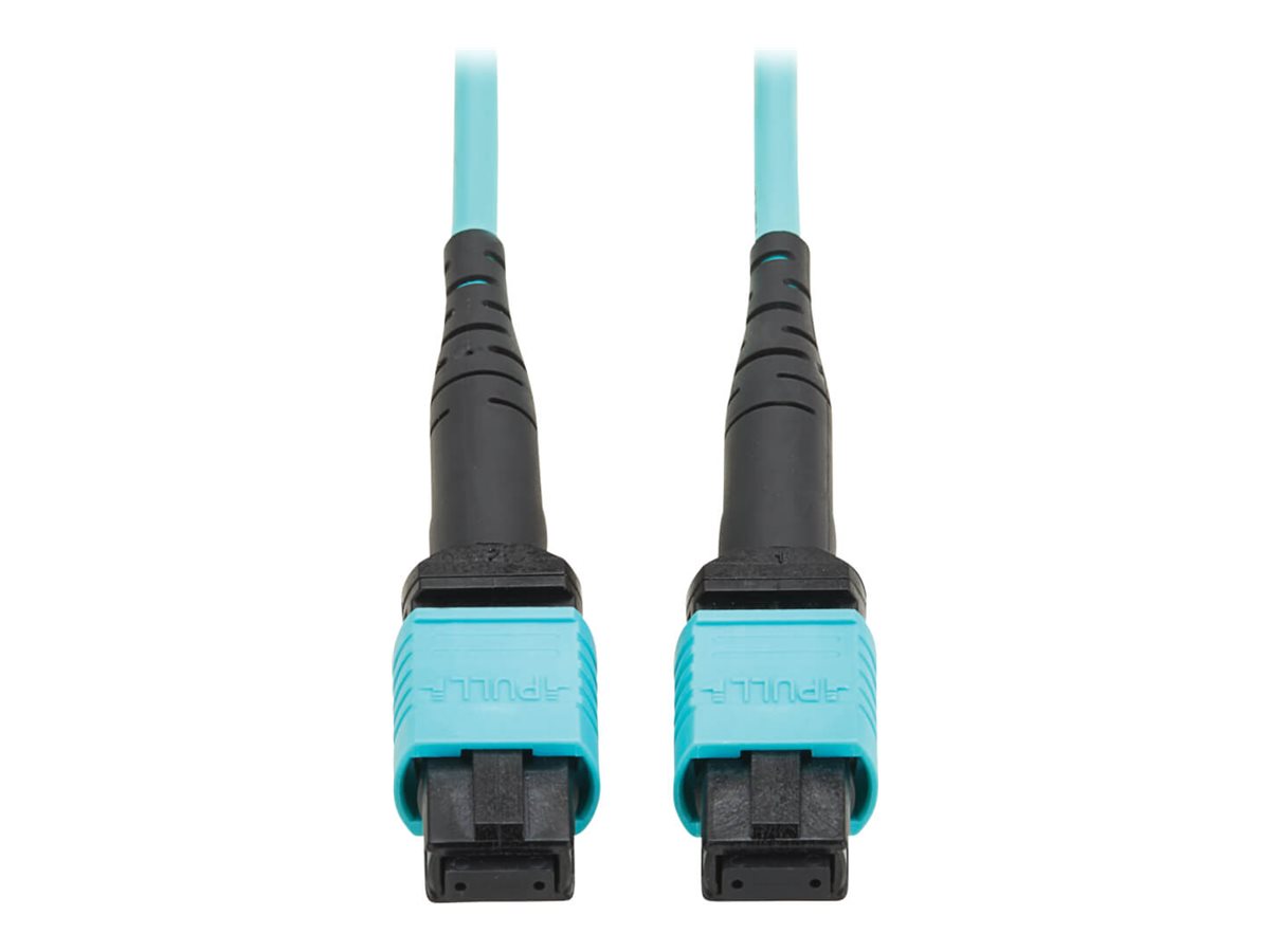 Eaton Tripp Lite Series 100G Multimode 50/125 OM4 Fiber Optic Cable 12F MPO/MPO-PC F/F Type-B Polarity OFNP Aqua 3M TAA