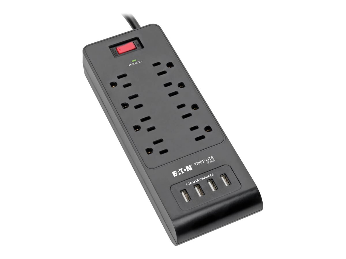 Tripp Lite Surge Protector Power Strip 8-Outlets 4 USB Ports 6ft Cord Black