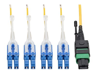 Eaton Tripp Lite Series MTP/MPO (APC) to 4xLC (UPC) Singlemode Breakout Patch Cable, 40/100 GbE, QSFP+ 40GBASE-PLR4, Plenum, Yellow, 5 m (16 ft.)