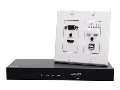 C2G HDMI HDBaseT + VGA, 3.5mm, and USB-B to A over Cat Extender Wall Plate Transmitter to Box Receiver