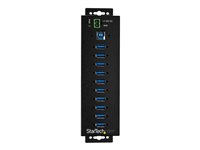Startech 10 Port USB Hub with Power Adapter, Surge Protection, Metal Industrial USB 3.0 Data Transfer Hub, Din Rail, Wall or 