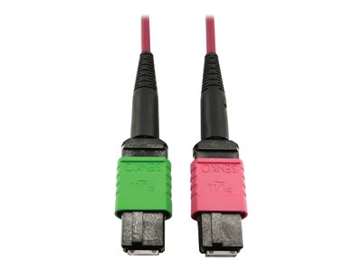 Eaton Tripp Lite Series 400G Multimode 50/125 OM4 Plenum Fiber Optic Cable, 16F MTP/MPO-APC to MTP/MPO-UPC (F/F), Magenta, 1 m