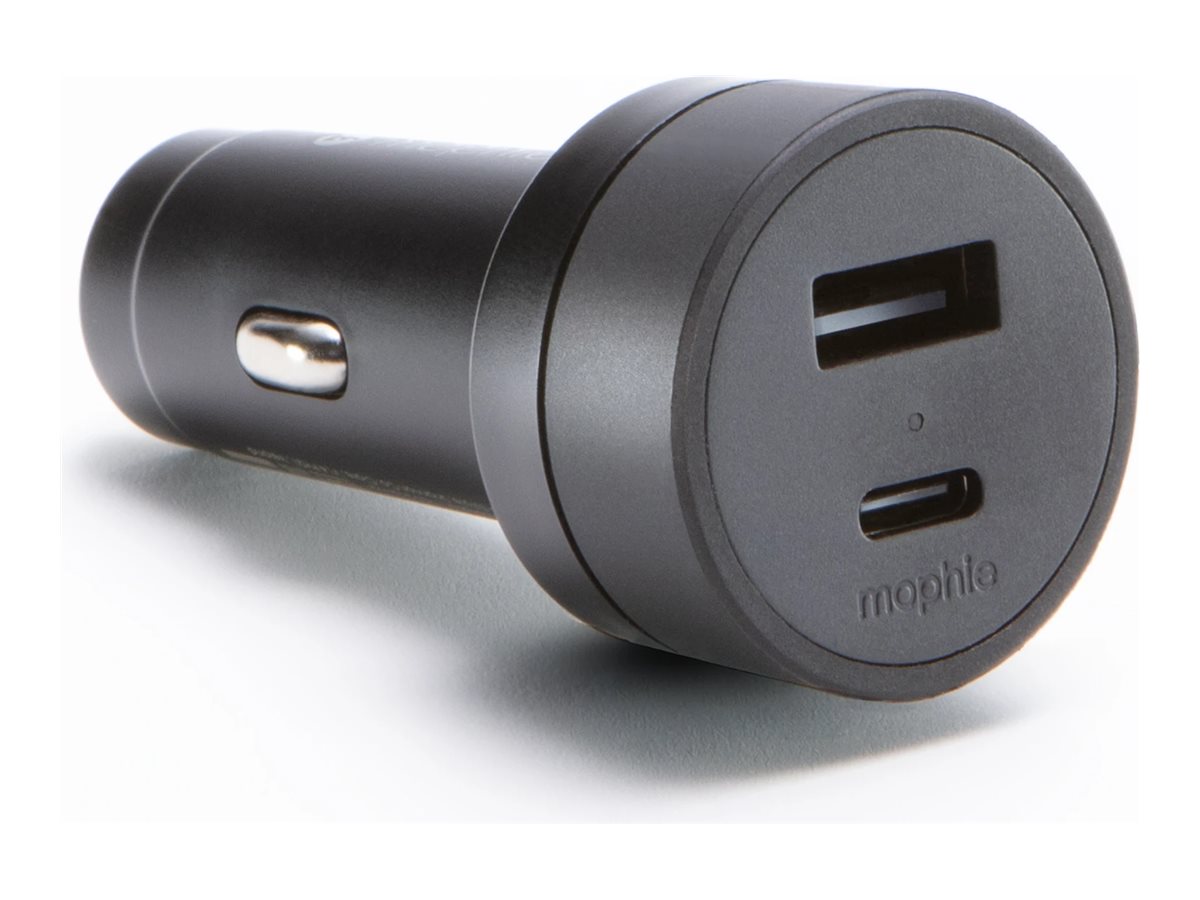 mophie car power adapter, dual, USB, USB-C, 37 watt