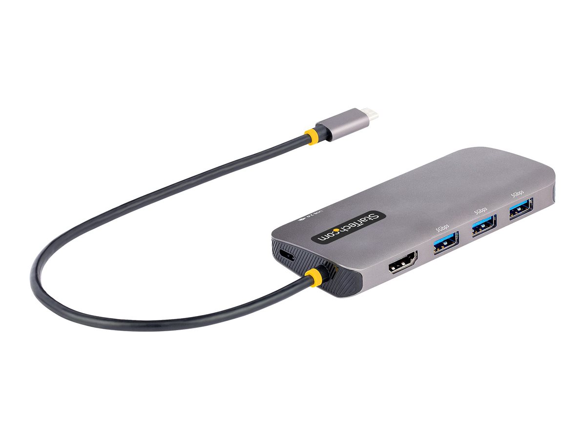 Startech USB C Multiport Adapter, 4K 60Hz HDMI Video, 3-Port 5Gbps USB-A 3.2 Hub, 100W Power Delivery Passthrough, GbE, USB Type-C Mini Travel Dock with Charging, 12in/30cm Cable