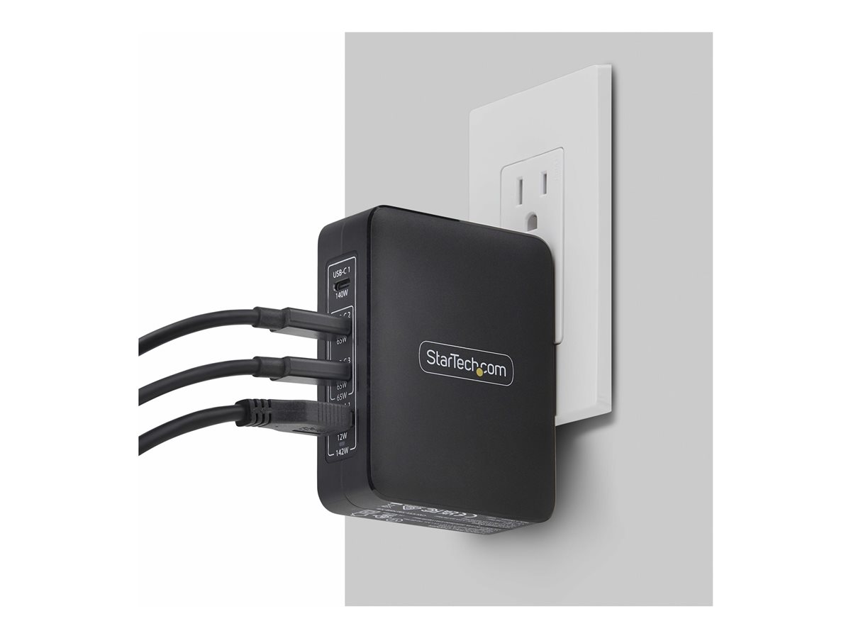 StarTech.com 140W USB-C Wall Charger, USB-C/USB-A, PD GaN Power Adapter síťový adaptér - technologie GaN - USB, 3 x USB-C - 140 Watt – foto 8