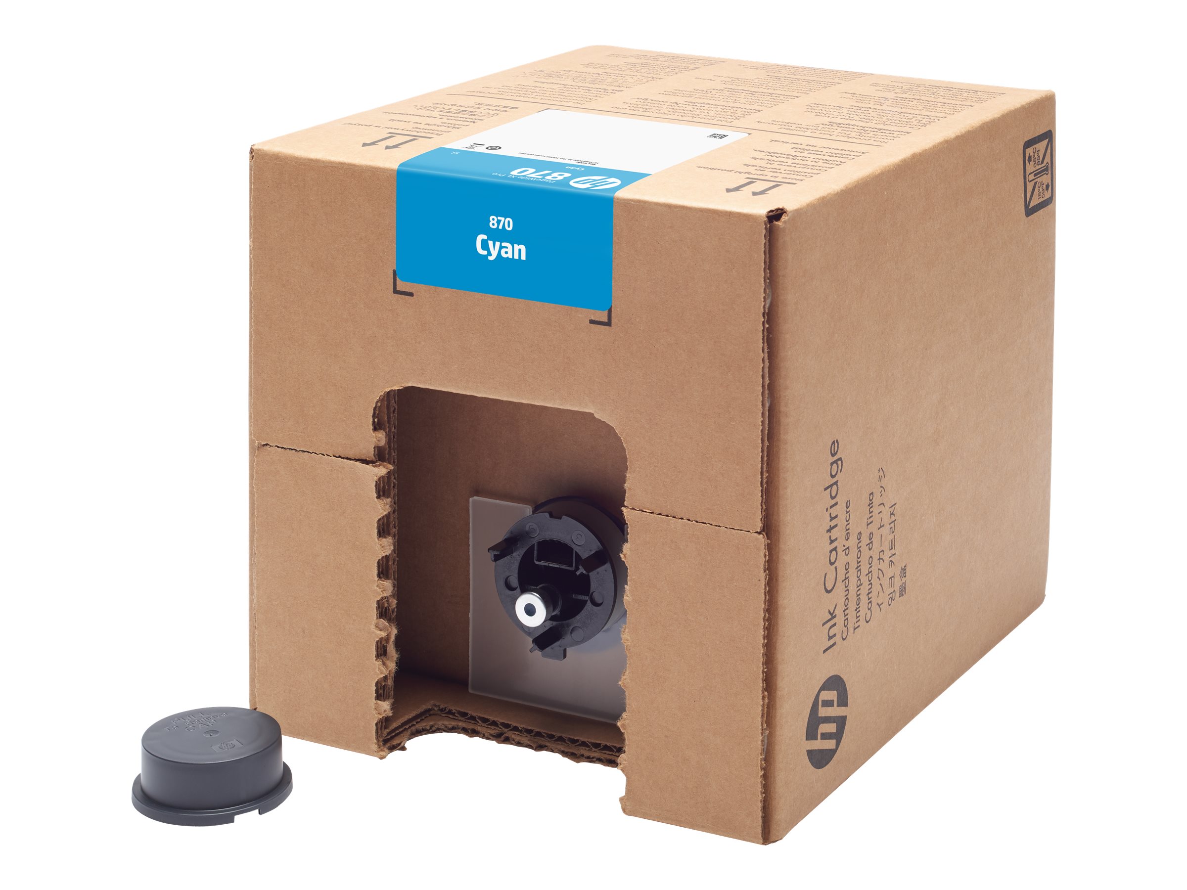 HP 870 cyan original PageWide XL Pro ink Package view Right-angle 80044