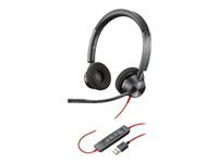 Poly Blackwire 3325 - Blackwire 3300 series - headset - on-ear - wired - active noise canceling - 3.5 mm jack, USB-A - black - Certified for Microsoft Teams