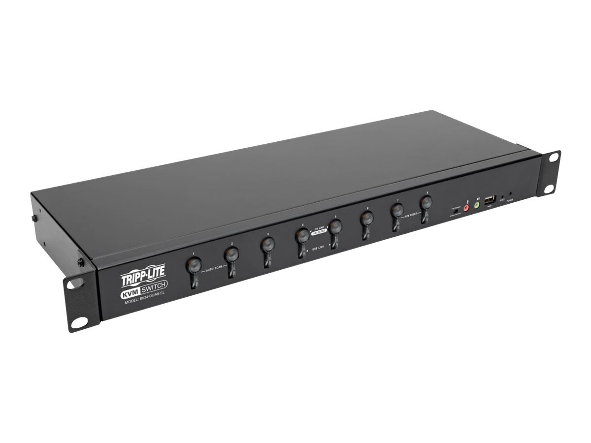 Tripp Lite 8-Port DVI/USB KVM Switch with Audio and USB 2.0 Peripheral Sharing, 1U Rack-Mount, Single-Link, 1920 x 1200 (1080p)