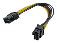 Akyga 8 pin PCI Express-strøm med aftagelig 2 pin sektion (male) - 6 pin PCI Express-strøm (female) Sort Gul 20cm Forlængerkabel til strøm