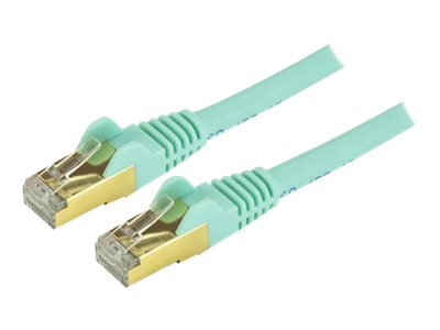 StarTech.com 7ft CAT6A Ethernet Cable, 10 Gigabit Shielded Snagless RJ45 100W PoE Patch Cord, CAT 6A 10GbE STP Network Cable w/Strain Relief, Aqua, Fluke Tested/UL Certified Wiring/TIA