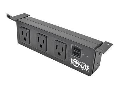 Tripp Lite Protect It! 3-Outlet Surge Protector with Mounting Brackets, 10 ft. Cord, 510 Joules, 2 USB Charging Ports, Black Housing