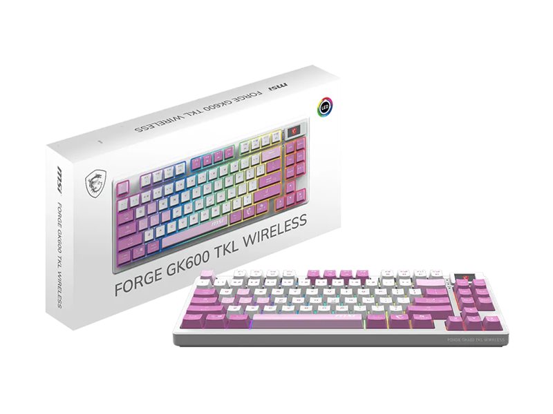 MSI FORGE GK600 keyboard hot-swappable TKL QWERTY US violet Input What's in the box Front 77179