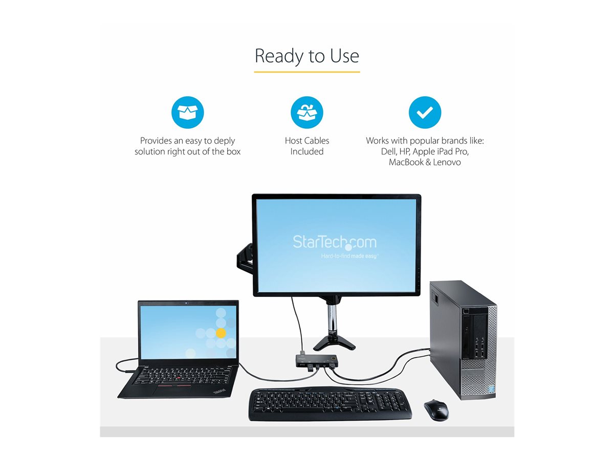 StarTech.com 2 Port Hybrid USB-A + HDMI & USB-C KVM Switch, Single 4K 60Hz HDMI 2.0 Monitor, Compact Desktop and/or Laptop HDMI KVM Switch, USB Bus Powered, Thunderbolt 3 Compatible - 2 Port HDMI KVM Switch (SV221HUC4K) - přepínač KVM / audio - 2 porty – foto 8