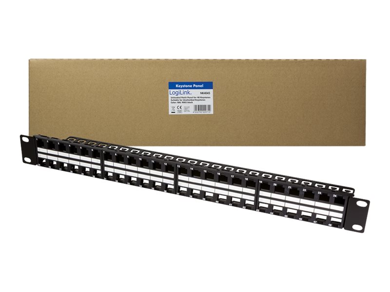 Keystone Panel 1U, 48 ports, unshielded, black – LogiLink