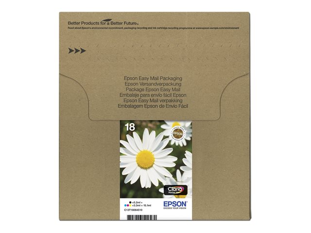 Image of Epson T1806 Easy Mail Packaging - 4-pack - black, yellow, cyan, magenta - original - ink cartridge