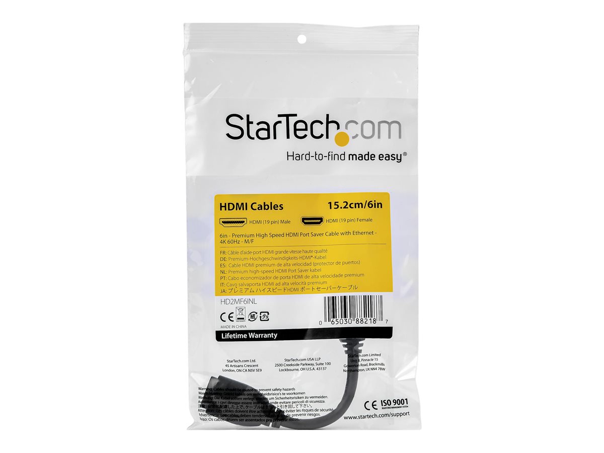 StarTech.com 6in High Speed HDMI Port Saver Cable with 4K 60Hz - Short HDMI 2.0 Male to Female Adapter Cable - Port Extender (HD2MF6INL) - prodlužovací kabel HDMI - 15.2 cm – foto 2