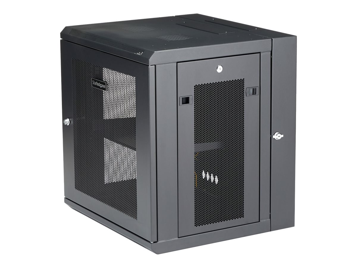 StarTech.com 12U 19" Wall Mount Network Cabinet, 16" Deep Hinged  Locking IT Network Switch Depth Enclosure, Vented Computer Equipment Data Rack  with Shelf & Flexible Side Panels, Assembled