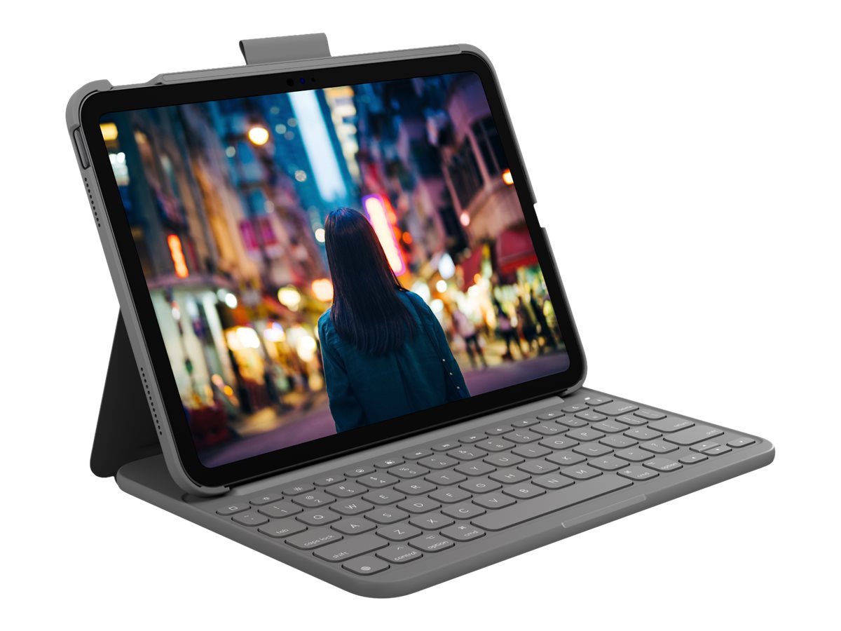 Logitech Slim Folio keyboard and folio case QWERTY English oxford grey Input Product shot Back 78850