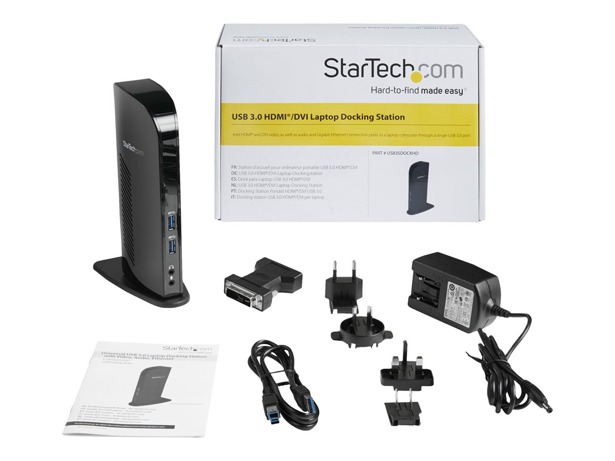 StarTech.com Dual Monitor USB 3.0 Laptop Docking Station with HDMI/DVI/VGA & 6xUSB Ports - Universal USB Dock for Mac & Windows - Black (USB3SDOCKHD) - dokovací stanice - USB - 1GbE – foto 4