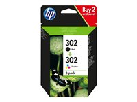 HP 302 - Pack de 2 - noir / couleur (cyan / magenta / jaune) - original - cartouche d'encre - pour Deskjet 11XX / 21XX / 36XX; Envy 451X / 452X; Officejet 38XX / 46XX / 52XX