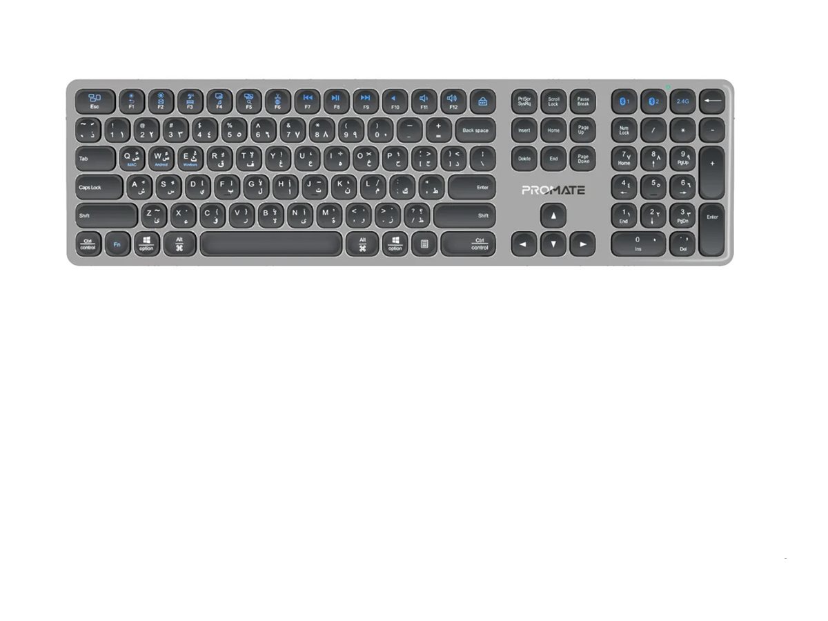 Promate ProKeys-X2, keyboard, triple-mode, slim full size, QWERTY, English Input Device