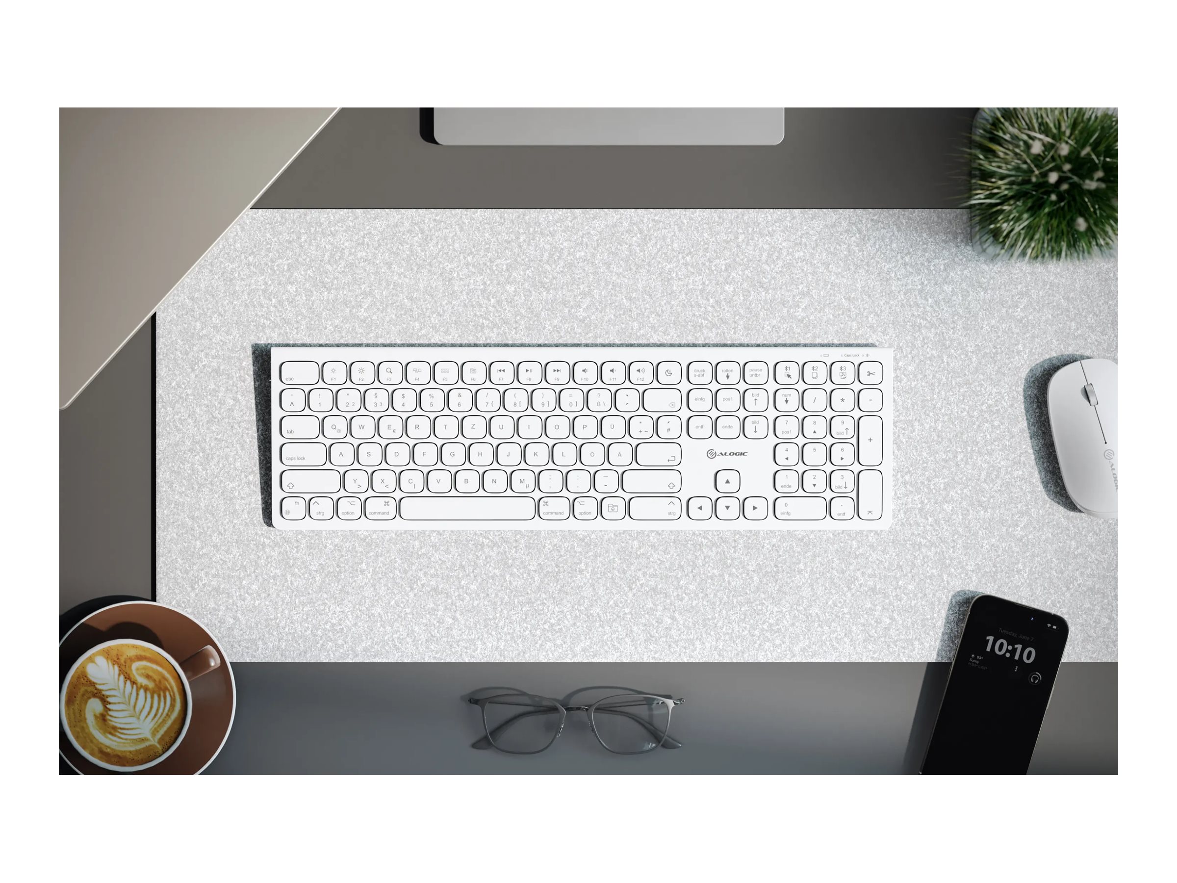 An image of ALOGIC Echelon - keyboard - rechargeable full size - QWERTY - UK - white Input Device