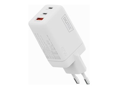DIGITUS USB-Ladegerät GaN  67W,  2x USB-C,  1x USB-A    weiß